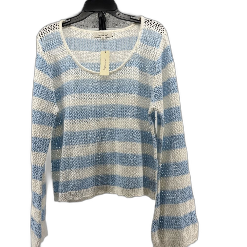 Francesca's Collection Mabel  Striped Open-Knit Scoop Neck Sweater